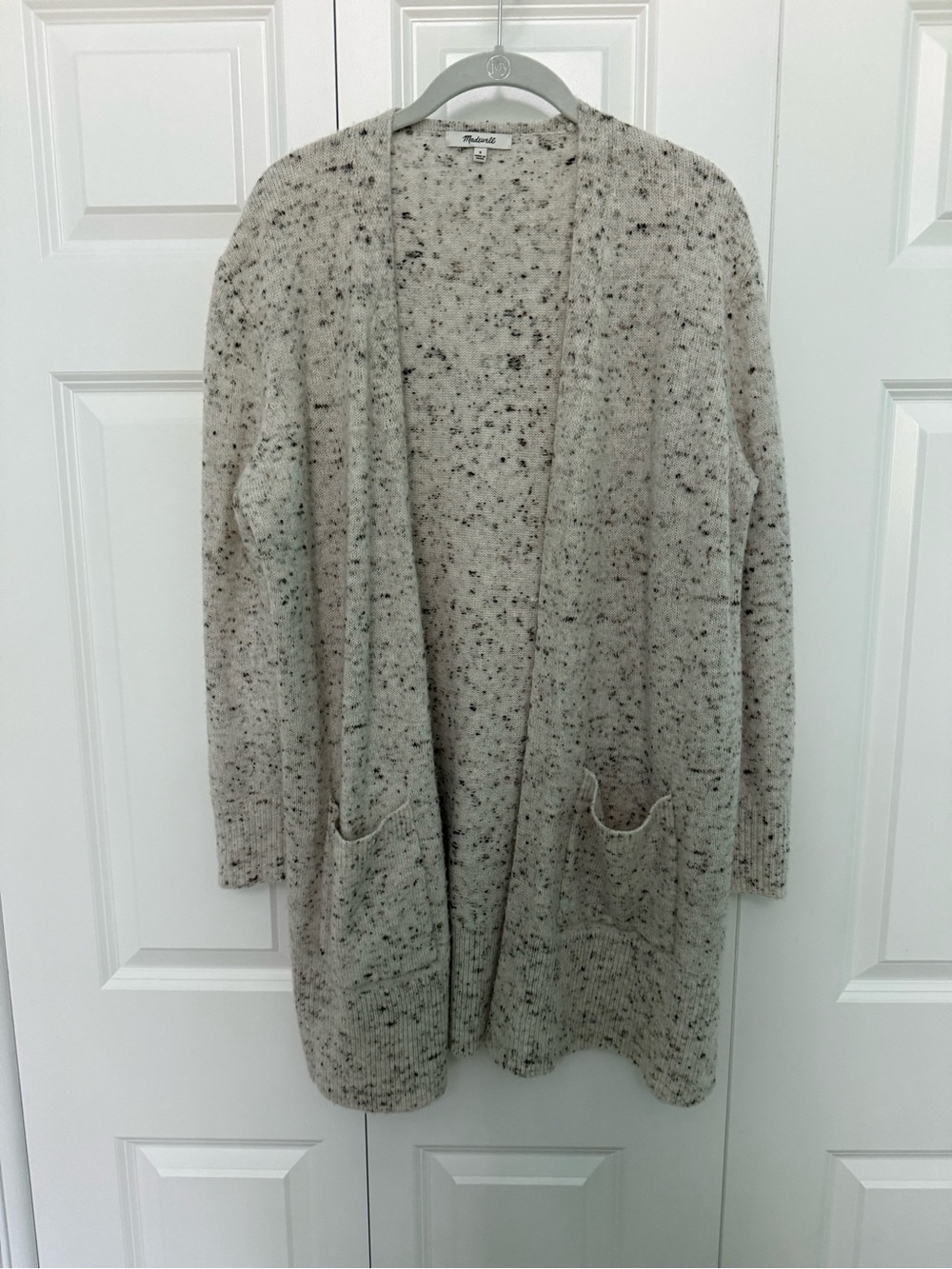 Madewell Cream Speckled Open Long Cardigan